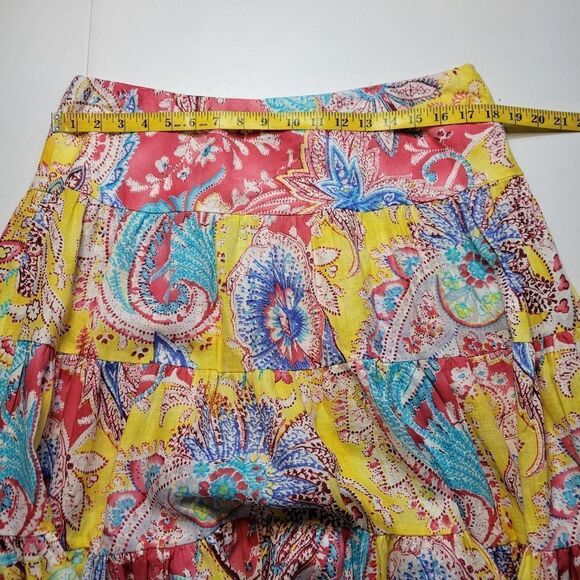 Lauren Ralph Lauren Linen Yellow Paisley Boho Teired Skirt Women's Petite Large - Picture 8 of 9